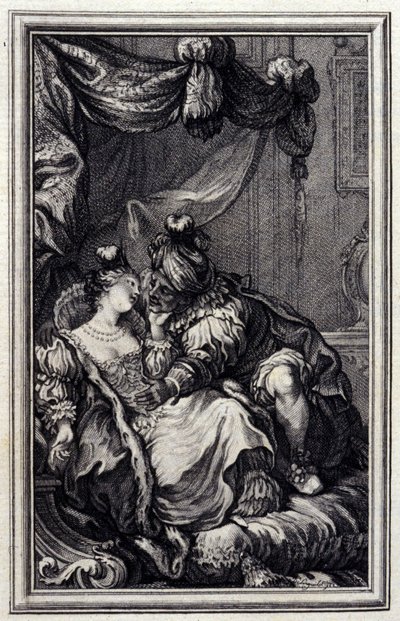 Mona Lisa - em "Contos e contos em verso", de Jean La Fontaine. 1776. Ilustração de P.P. Choffard. de Pierre Philippe Choffard
