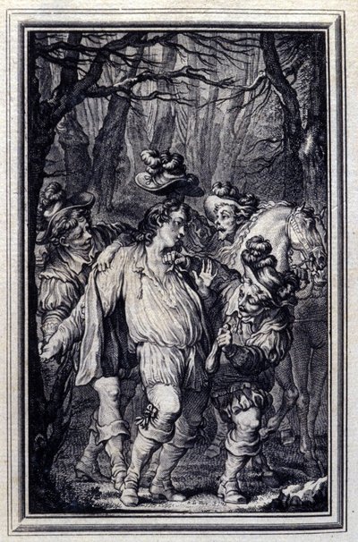 A oração de São Julien. Em "Tales et nouvelles en vers" de Jean de La Fontaine, Amsterdam 1776. ilustrado por P.P.Choffard. de Pierre Philippe Choffard