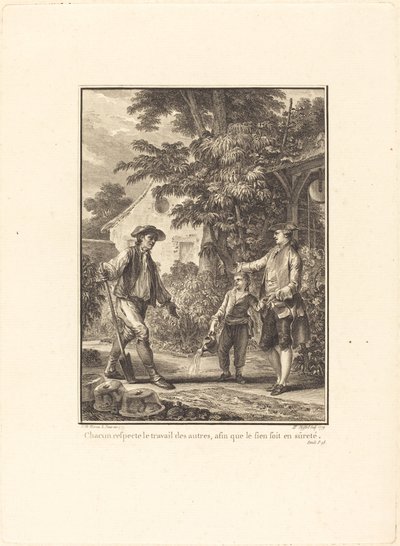 Todos respeitam o trabalho dos outros, para que o seu esteja seguro de Pierre Philippe Choffard after Jean Michel Moreau