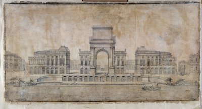 Arquitetura: "Projeto da Place Royale para Marselha, perspectiva olhando para a cidade" 1686 (desenho) de Pierre Puget