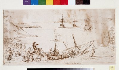 Tropas de embarque na baía do Ciotat (tinta e caneta sobre papel) de Pierre Puget