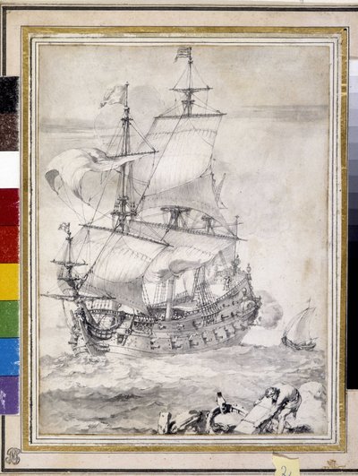 Navio no mar (desenho) de Pierre Puget