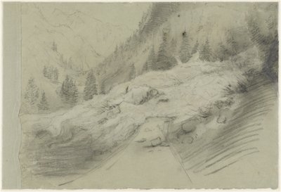Avalanche numa paisagem alpina, c.1870 (Giz preto e branco) de Pierre Puvis de Chavannes