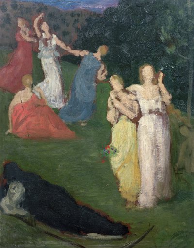 Morte e as donzelas (óleo no moinho) de Pierre Puvis de Chavannes