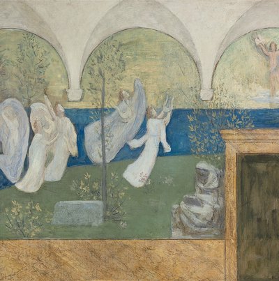 Detalhe de uma pintura preparatória para As Musas Inspiradoras Torçam pelo Gênio, Mensageiro da Luz, 1895 de Pierre Puvis de Chavannes