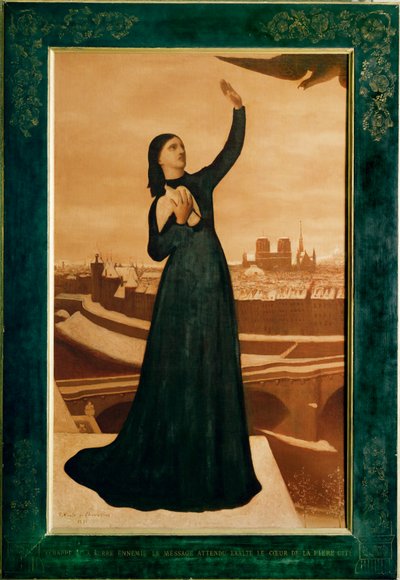 "Escapando às garras do inimigo, a mensagem esperada exalta o coração da orgulhosa cidade" (pintura a óleo) de Pierre Puvis de Chavannes