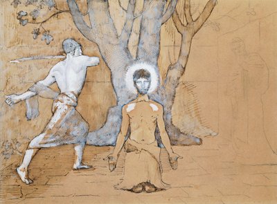Estudo para decapitação de João Batista (Desenho de caneta, tinta, lápis e aquarela) de Pierre Puvis de Chavannes