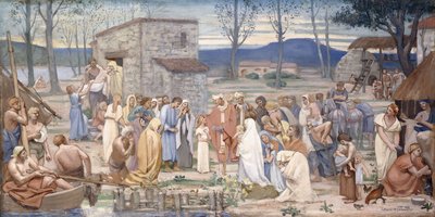 A infância de Saint Genevieve, 1874 de Pierre Puvis de Chavannes