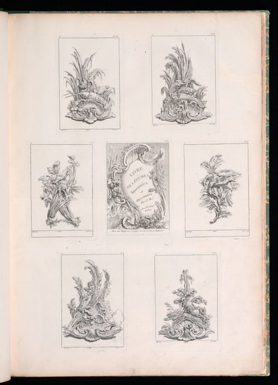 Desenho de ornamento com dois pássaros mortos deitados no galho de acanto, da Livre de Legumes de Pierre Quentin Chedel