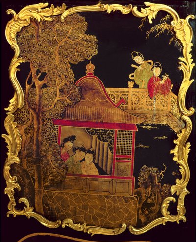 Painel lateral de um Commode Louis XV, c.1745 (laca e ouro sobre madeira) (re 222380) de Pierre Roussel