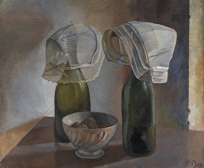 Natureza morta com garrafas e gorros bretões, c.1924 (óleo sobre tela) de Pierre Roy