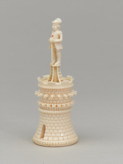 Torre branca, peça de xadrez, Índia, 1820 por volta de de Pierre Simon Dequoy