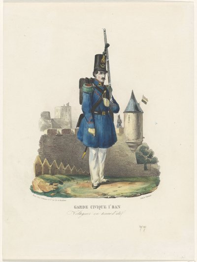 Guarda civil belga em guarda, 1830
Garde Civique 1r Ban / Voltigeur en tenue d