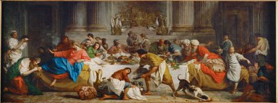 Le repas chez Simon. A refeição em casa de Simão. Marta deita óleo sobre os pés de Cristo e enxuga-os com os seus cabelos ... de Pierre Subleyras
