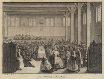 Ceia do Senhor numa igreja colegial em Rijnsburg, Holanda (gravura) de Pierre Tanje