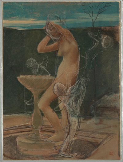 Desenho, Estudo de uma mulher no seu banho, finais do século XIX de Pierre Victor Galland