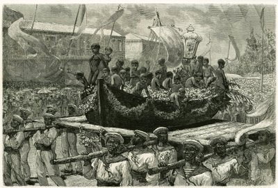 A procissão do Cirio na véspera de Todos os Santos, religiosa e popular, a imagem da Virgem é transportada através da cidade na canoa de um navio que desapareceu em 1793, que os sobreviventes ofereceram ex-voto da Virgem Milagrosa. Gravação por de Pierre Vignal