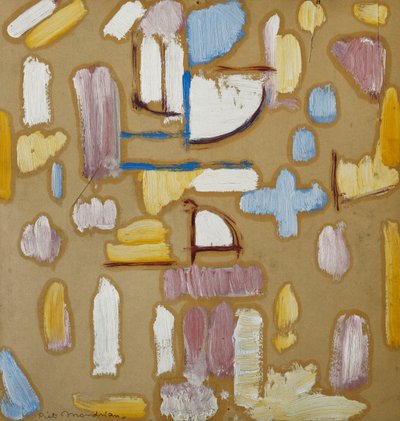 Composição com rosa, azul, amarelo e branco (fachada da igreja), c.1912 (óleo a bordo) de Piet Mondrian