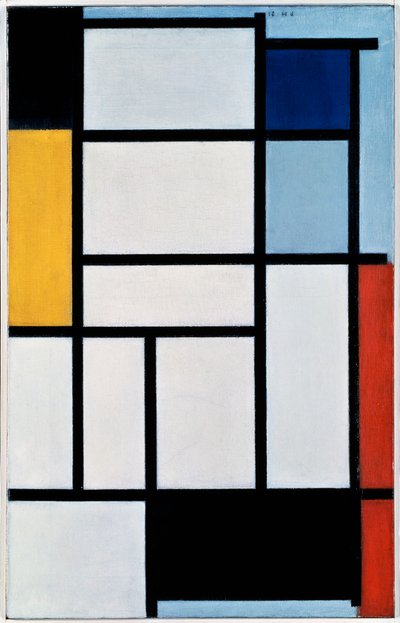Composição com vermelho, preto, amarelo, azul e cinzento de Piet Mondrian