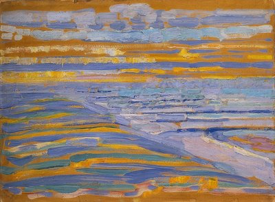Dunas com praia e píer, Domburg. 1909 de Piet Mondrian