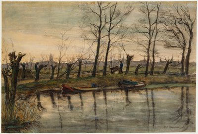 Fazendeiro retornando aos campos, c.1900 (w - c e carvão no papel) de Piet Mondrian