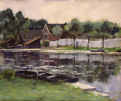 Esposas de agricultor com lavanderia na beira de um rio de Piet Mondrian