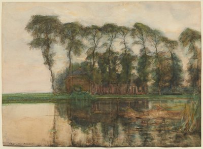 Quinta junto à água, ocultada por nove árvores altas de Piet Mondrian