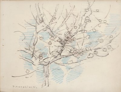 Árvore florida, c.1917-18 (lápis e lápis de cera sobre papel) de Piet Mondrian