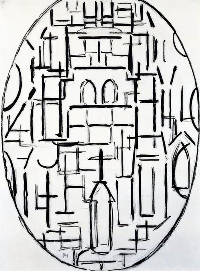 Piet Mondrian (1872–1944), Igreja em Domburg, 1914. de Piet Mondrian