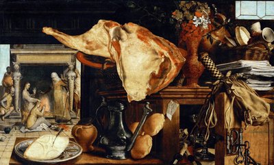 Vanity Still Life (Christ in the House of Martha and Mary) - Pieter Aertsen (dit Lange Pier) (1508-1575). Óleo sobre madeira de Pieter Aertsen