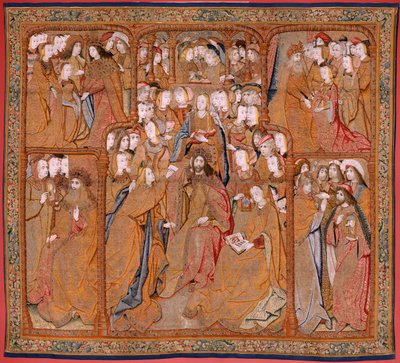 tapeçaria flamenga. Série Triunfos da Mãe ou Paños de Oro. Anunciação (La Anunciación). Segunda tapeçaria da série. Modelo Colin de Cooter (?). Fabricação Pieter van Aelst (ou van Edingen), Bruxelas. Ca 1500-1502. Tecido Ouro, prata, seda e wo de Pieter (studio of) Coecke van Aelst