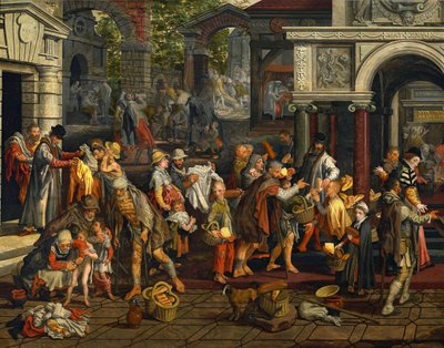 As acções de misericórdia dos cristãos (Mateus 25,35-36) de Pieter Aertsen
