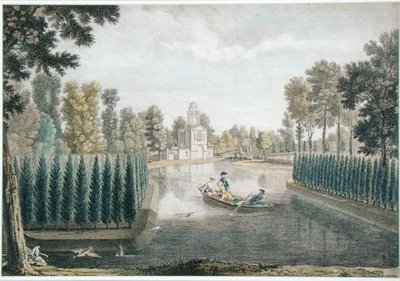 The Water Gardens at Chiswick House, Londres, c.1720-28 (gravação a cores) (ver também 176474) de Pieter Andreas (after) Rysbrack