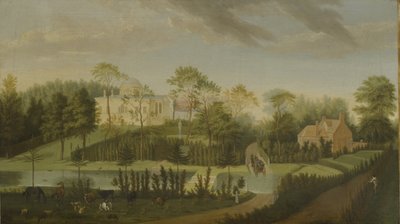 Vista do terraço olhando através do canal para o lado da villa, Chiswick Villa (óleo sobre tela) de Pieter Andreas Rysbrack