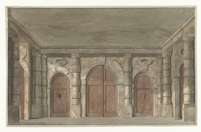 Desenho para um conjunto de palco de um vestíbulo prisional (?) de Pieter Barbiers (I)