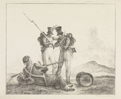 Três soldados no campo de batalha de Pieter Bartholomeusz. Barbiers