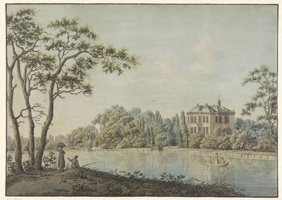 Vista da casa Over Holland com casa de chá no Vecht em Nieuwersluis de Pieter Bartholomeusz. Barbiers