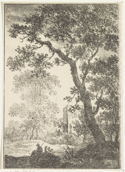 Paisagem com ruína e figura sentada de Pieter Bartholomeusz. Barbiers