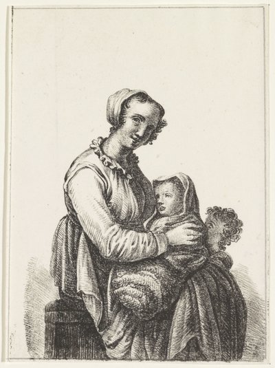 Mãe com bebé e criança de colo de Pieter Bartholomeusz. Barbiers