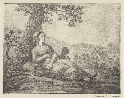 Descansar mulher por árvore de Pieter Bartholomeusz. Barbiers