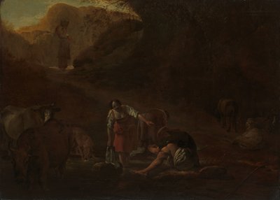 Um pastor e lavadeiras em uma primavera de Pieter Bodding van Laer