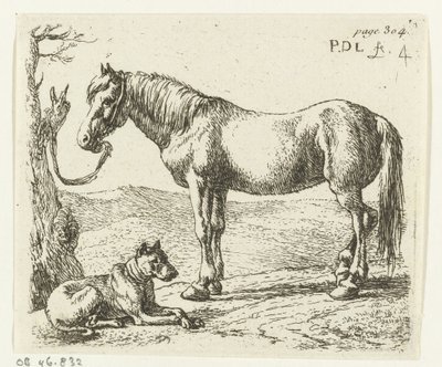 Cavalo e cachorro em um prado Cavalos (título da série) de Pieter Bodding van Laer
