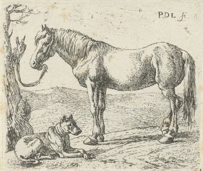 Cavalo e cão num prado
Cavalos (título da série) de Pieter Bodding van Laer