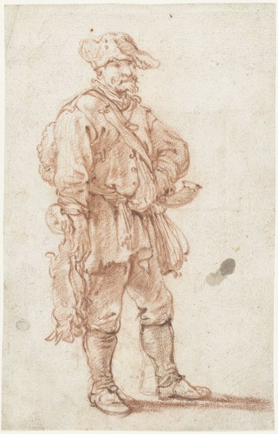 Caçador de pé com duas lebres mortas de Pieter Bout
