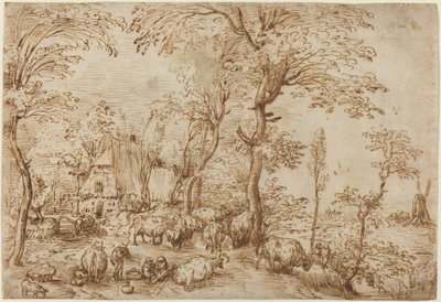 Camponeses e gado perto de uma fazenda de Pieter Bruegel the Elder