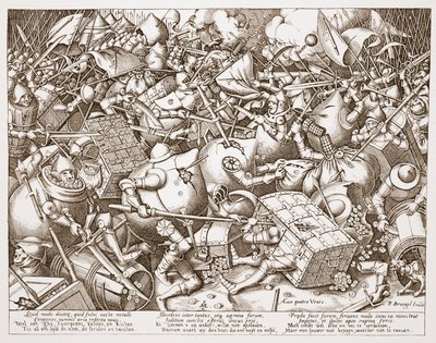 A batalha sobre o dinheiro, gravada por Pieter van der Heyden, depois de 1570 de Pieter Bruegel the Elder