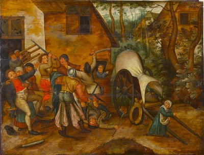 Camponeses e Soldados Lutadores, Fim do 16º cen. de Pieter Brueghel the Younger