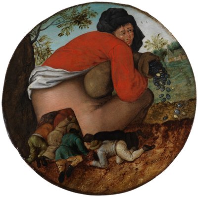 O homem do saco de dinheiro e os aduladores de Pieter Brueghel the Younger