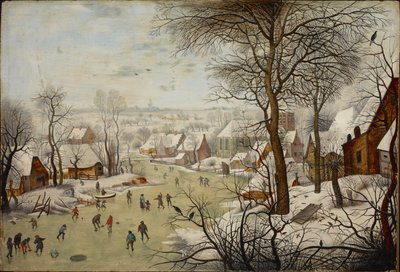 Paisagem de inverno com armadilha para pássaros de Pieter Brueghel the Younger