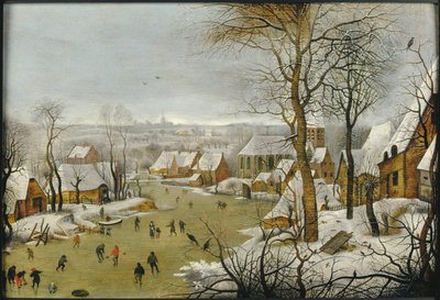 Paisagem de Inverno com uma armadilha para pássaros, e o voo para o Egipto , 1622. de Pieter Brueghel the Younger